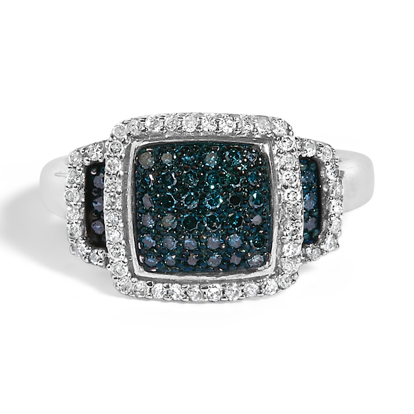 Black Rhodium Plated .925 Sterling Silver 1/2 Cttw White & Blue Diamond